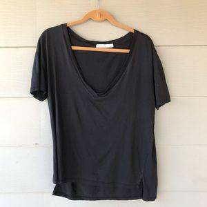 Washed Black Wide V-Neck Boxy Tee